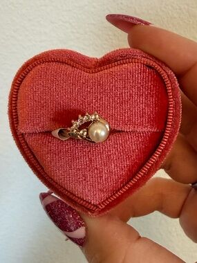 14k Gold electroplated Classic Pearl and Crystal Accent Ring